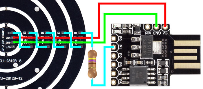 Interface Guide WS2812 LED Ring To Arduino ATTiny85